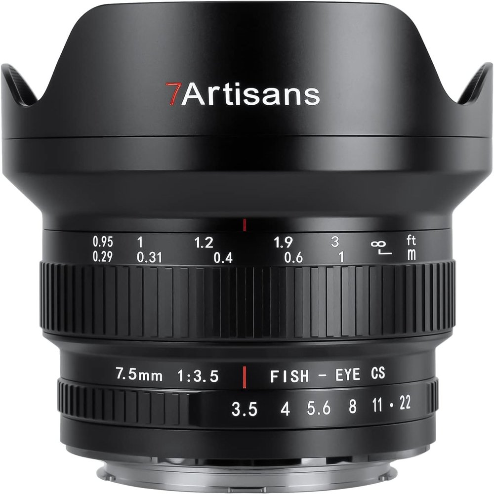 7artisans MF 7.5mm F3.5 APS-C 205 Ultra Wide-Angle Manual Fisheye Lens, Compatible with Nikon F DSLR Lens, Black