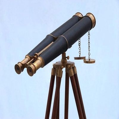 SHAIMPERIAL Brown Antique Floor Standing Admirals Antique Brass Binocular with Leather monocular with Floor Stand for Dad Monocular Vintage Binocular