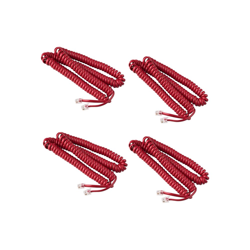 iSoHo Phones Bundle of 4 Telephone Cord Handset Curly - 2 Sets (2 x 15ft, 2 x 25ft) - Crisp Sound, Easy to Use - Perfect for Home or Office - Crimson Red