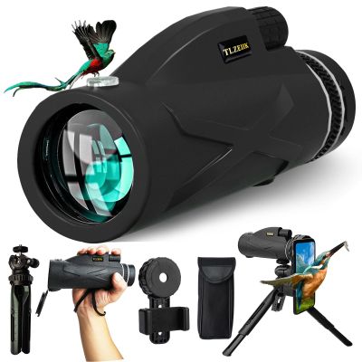 40X60 High Power Monocular Telescope with Smartphone Adapter Tripod Travel Bag, Larger Vision Monoculars for Adults with BAK4 Prism & FMC Lens, Suitable for Bird Watching Hunting Hiking Camping Black