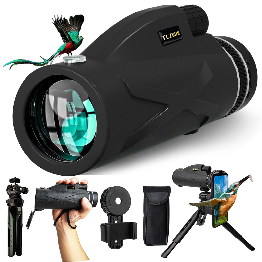 40X60 High Power Monocular Telescope with Smartphone Adapter Tripod Travel Bag, Larger Vision Monoculars for Adults with BAK4 Prism & FMC Lens, Suitable for Bird Watching Hunting Hiking Camping Black