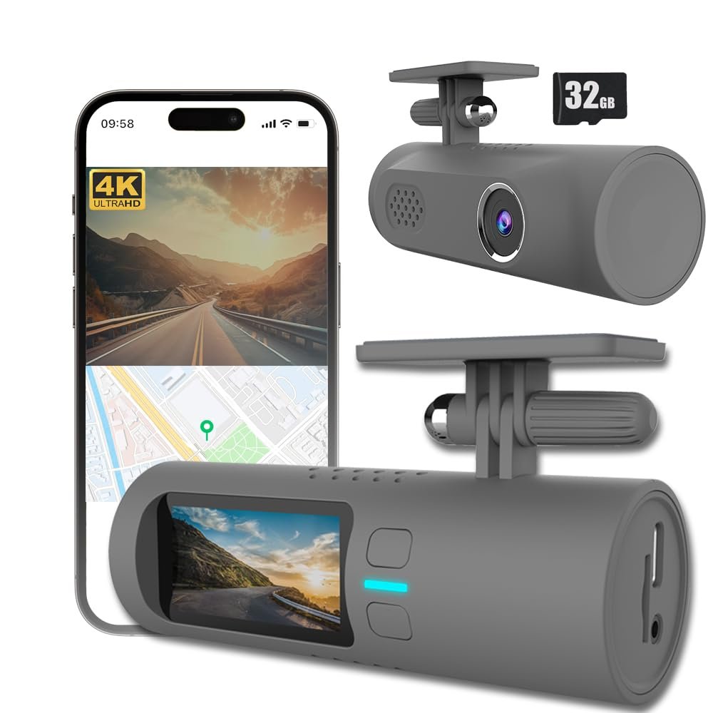 EYES HEAVER Dash Cam WiFi FHD 4K Car Camera 3840X2160 Front and 1920 * 1080P Rear Car Camera with GPS Strap, 32GB Card, 1.47" IPS Screen, 150 Wide Angle, Night Vision and G-Sensor.