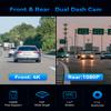 EYES HEAVER Dash Cam WiFi FHD 4K Car Camera 3840X2160 Front and 1920 * 1080P Rear Car Camera with GPS Strap, 32GB Card, 1.47" IPS Screen, 150 Wide Angle, Night Vision and G-Sensor. view 3