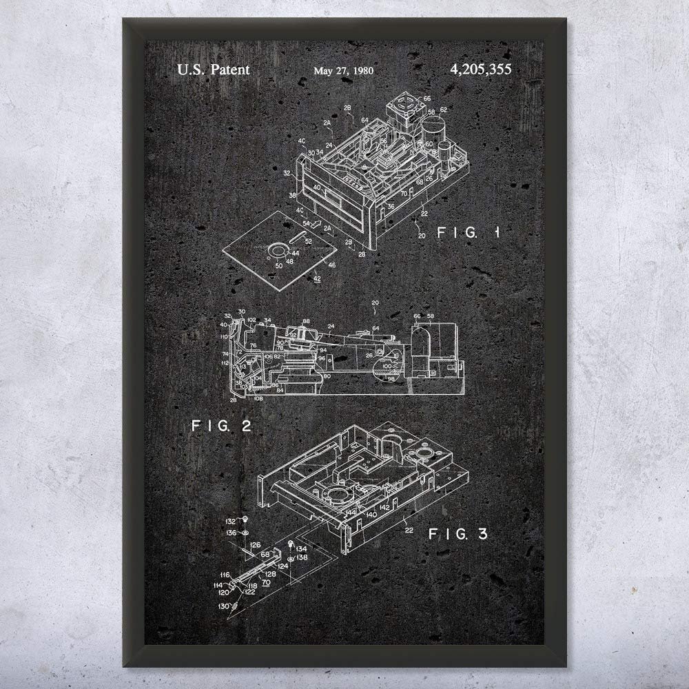 Framed Floppy Disk Drive Print, Computer Science Art, Programmer Gift, Disk Drive Art Print, Computer Lab Art Dark Concrete (11x17)