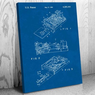 Patent Earth Floppy Disk Drive Canvas Print, Computer Science Art, Programmer Gift, Disk Drive Art Print, Computer Lab Art Blueprint (11 inch x 17 inch)
