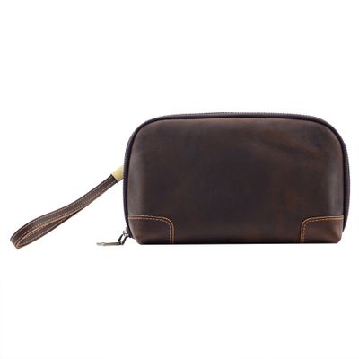 AIGUONIU Genuine Leather Electronics Cable Organizer- Travel Organizer Bag for USB Cable, Charger, Passport, Cash, Phone etc (Coffee)
