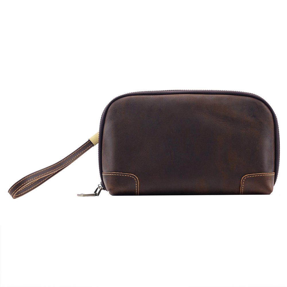 AIGUONIU Genuine Leather Electronics Cable Organizer- Travel Organizer Bag for USB Cable, Charger, Passport, Cash, Phone etc (Coffee)