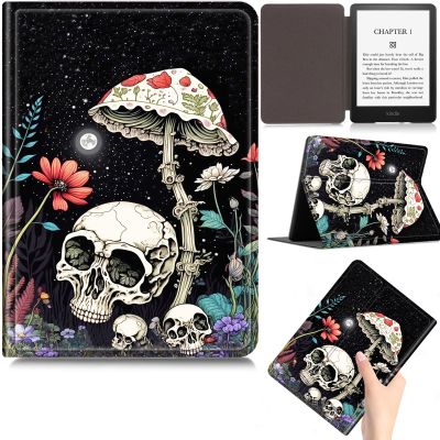 AIRWEE Case for All-New Kindle 10th Generation 2019 Releas PU Leather Protective Cover with Auto Wake/Sleep Multi Angle Adjustment Stand for Kindle 10th Gen 2019 Mushroom Skull Folio E-Reader