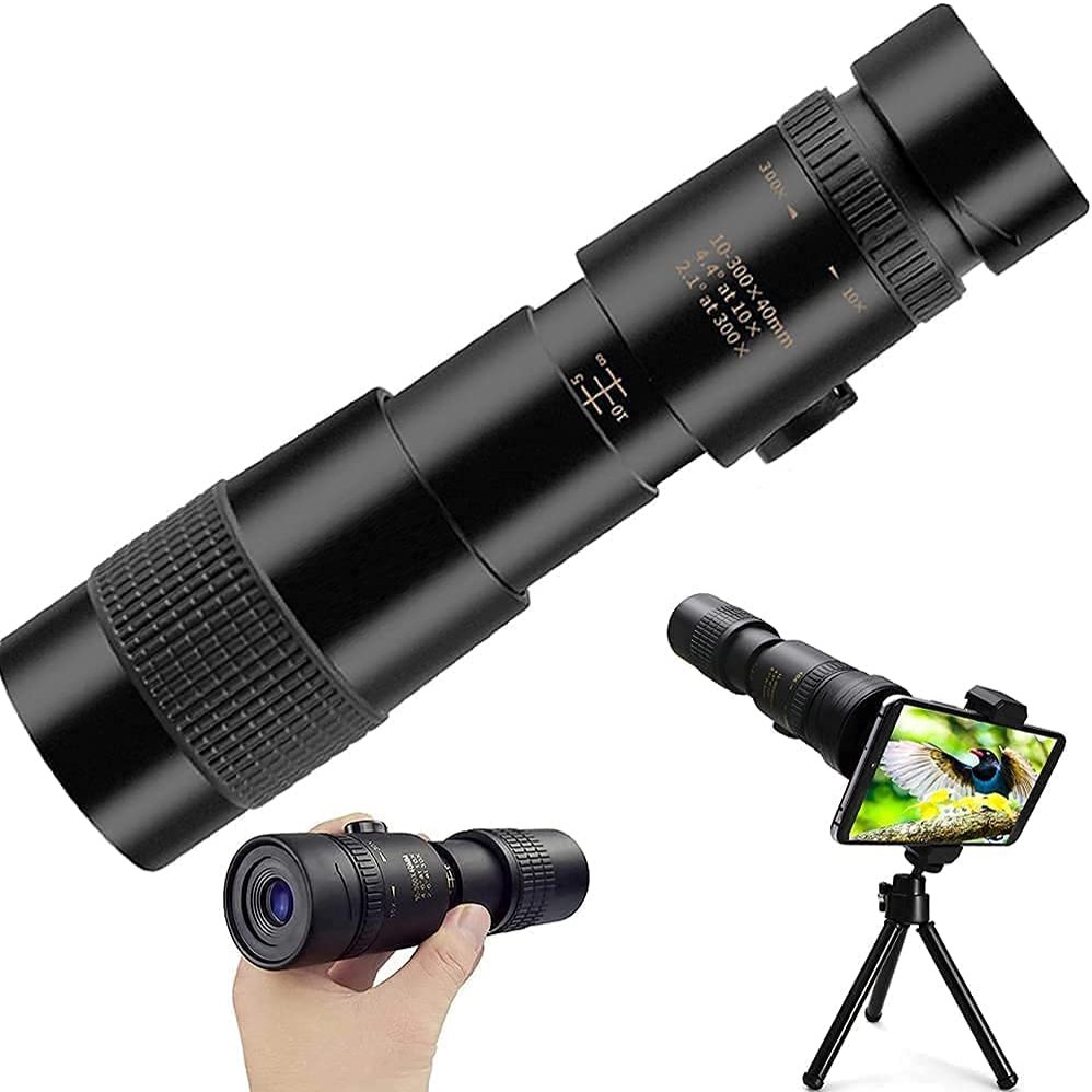 Monocular Telescope for Smartphone 4k 10-300x40mm -Monocular Telescope for Adults Monocular Telescope Zoom for Phone Waterproof Fogproof HD Easy Focus- use for Hiking Hunting