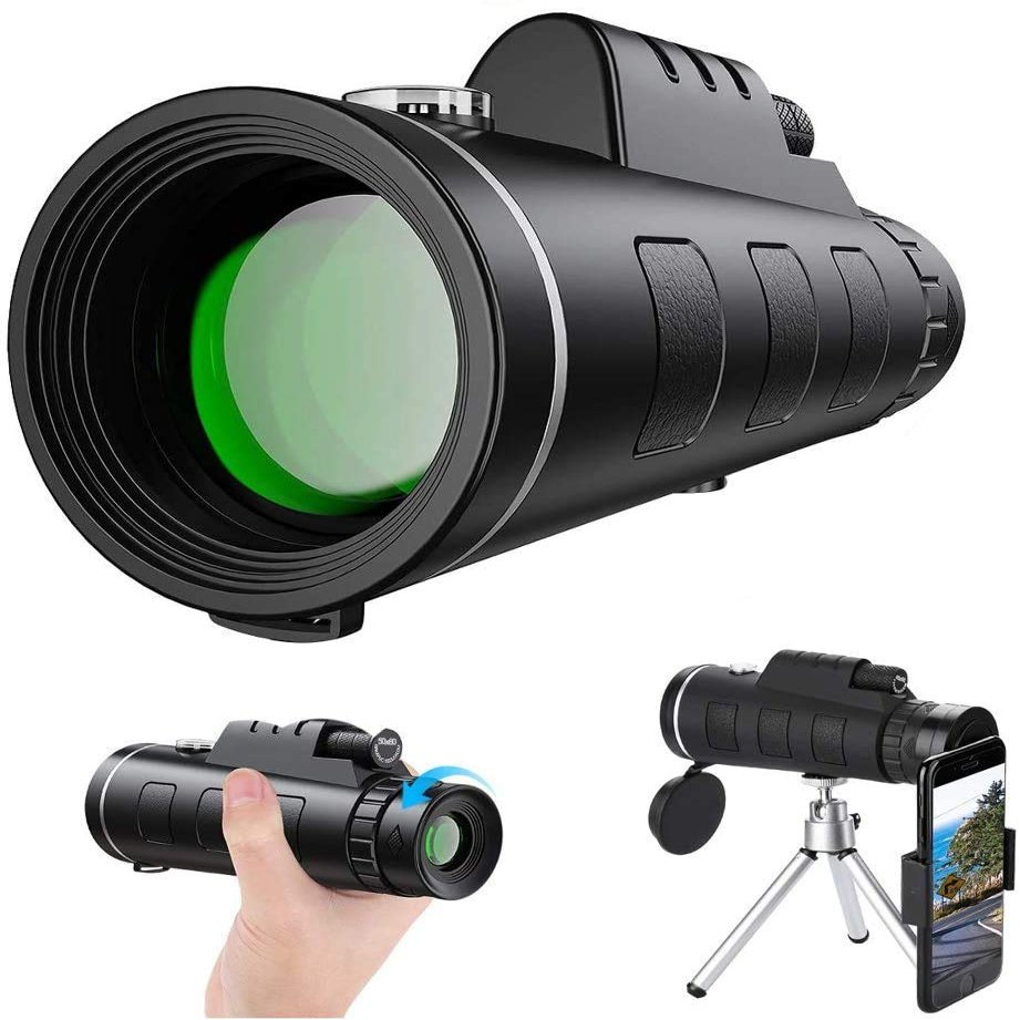 Monocular Handheld Telescope, 40x60 High Power HD Monocular Dual Focus with Smartphone Holder Tripod for Bird Watching, Camping, Travelling