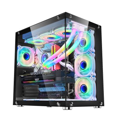 upim Computer Cases,Mid-Tower PC Gaming Case ATX/M-ATX - Front I/O USB 3.0 Port - Double Sided Tempered Wave - Cable Management System - Water-Cooling Ready (Color : Black)