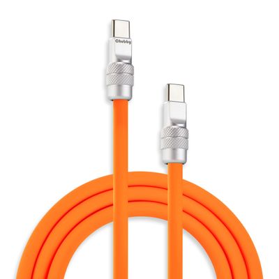 chubbycable Chubby 2.0 USB C 240W Fast Charging Cable Silicone Soft Durable USB C Cable Extra Thick Charger Cord Compatible with iPhone 17-15 Series iPad, Orange, Type-C to Type-C, 19.6FT