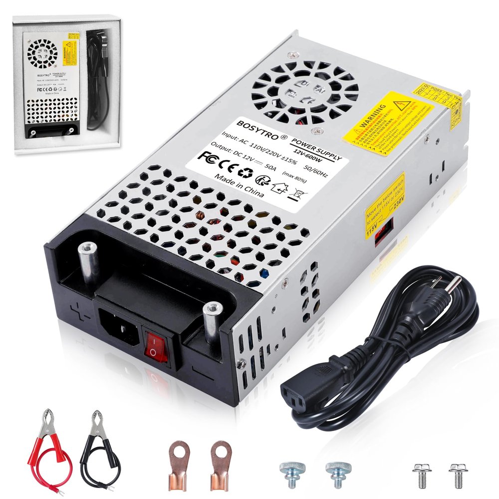 BOSYTRO AC to DC Converter, 12V DC Power Supply 600W Max 50A SMPS 110v to 12v Converter Switching Power Supply Transformer for Car Radio/Stereos, RV, 3D Printer, Led Strip, Motor Pump, CCTV