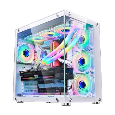 Computer Cases,Mid-Tower PC Gaming Case ATX/M-ATX - Front I/O USB 3.0 Port - Double Sided Tempered Wave - Cable Management System - Water-Cooling Ready (Color : White)