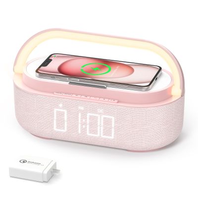Bluetooth Speaker Alarm Clock & Wireless Charger for Bedside, Home, Office