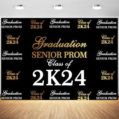 10x6.5ft Graduation Backdrop Class of 2024 Congrats Grad Black Gold Photography Background 2024 Senior Graduation Prom Party Banner Decoration Supplies Photo Booth Props
