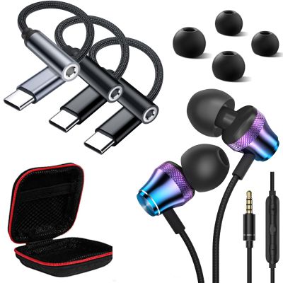 3 Pack USB-C to 3.5 mm Headphone Jack Adapter, 3.5mm Jack Earbuds Wired Earphone for Chromebook PC Laptop Samsung Galaxy S10 A25 A15 5G Plug in Ear Buds Noise Canceling HiFi Stereo in Ear Headset