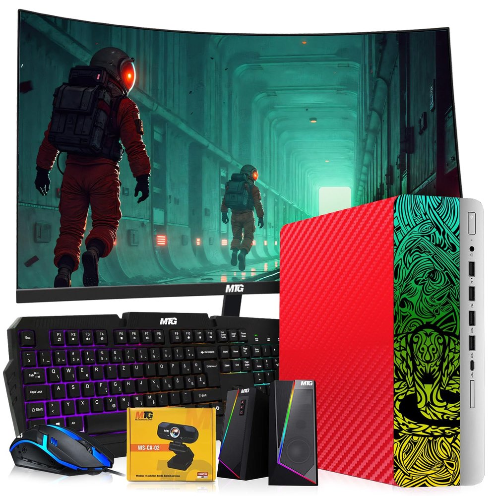 TechMagnet HP Carbon Red Cobra Edition Desktop Intel Core i5|16GB DDR4 Ram|512GB SSD|New 24 Inch Curved Monitor|Windows 11 Computer Tower PC (Renewed)