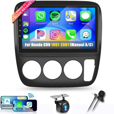 8Core 4+64G Car Stereo for Honda CRV 1997-2001(Manual A/C) Wireless Carplay Android Auto,9 inch 1280 * 720P IPS Touch Screen Radio,Android13/GPS/WiFi/32EQ DSP/59UI/Bluetooth5.0/SWC/Backup Camera&Mic