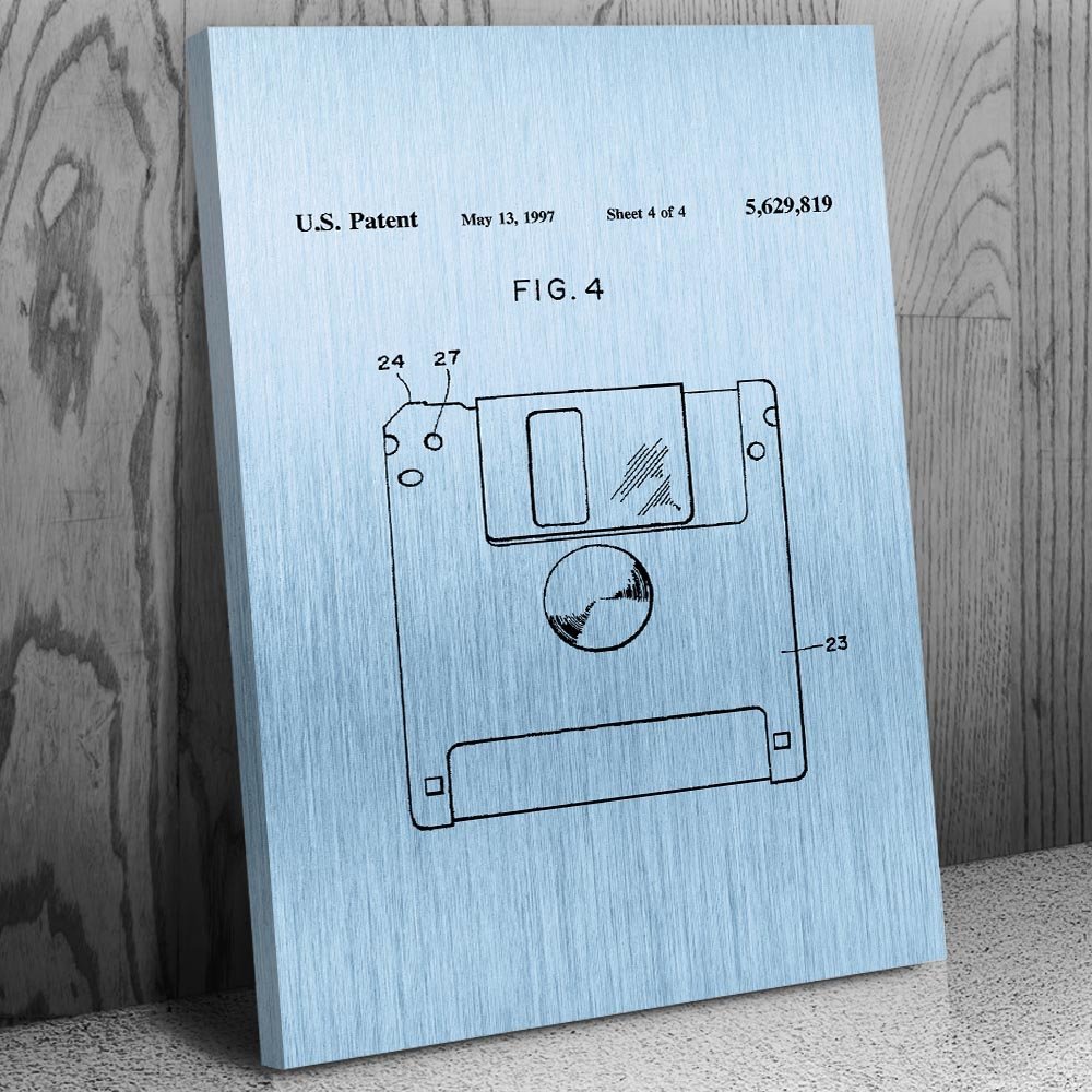 Patent Earth Floppy Disk Canvas Print, Programmer Gift, Computer Science Art, IT Tech Gift, Floppy Disk Art Print, Computer Decor Blue Steel (13 inch x 19 inch)