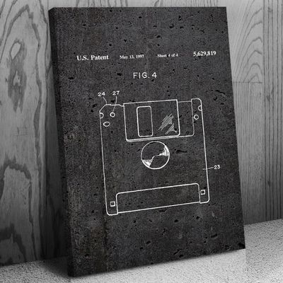 Patent Earth Floppy Disk Canvas Print, Programmer Gift, Computer Science Art, IT Tech Gift, Floppy Disk Art Print, Computer Decor Dark Concrete (12 inch x 18 inch)