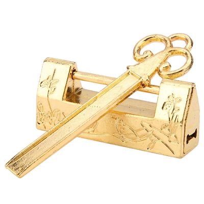 Padlock,Mini Chinese Style Traditional Magpie Flowers Padlock Key for Vintage Furniture (Magpie Gold)