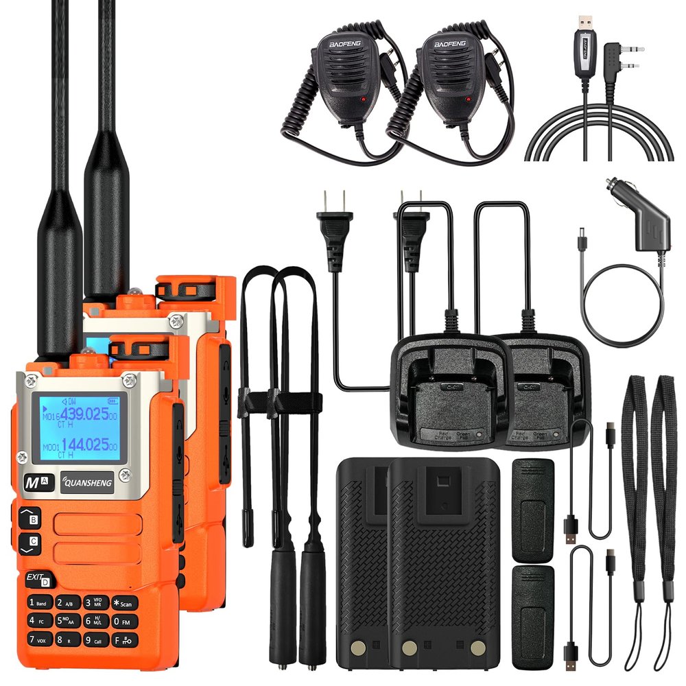 2 Packs Quansheng UV-K5(8) Radio USB-C Charging Cable Two Way Radio for Adults 5W with NOAA U/V Dual Band DTMF AM FM Walkie Talkie Rechargeable UV-K6 Orange with Full Kit