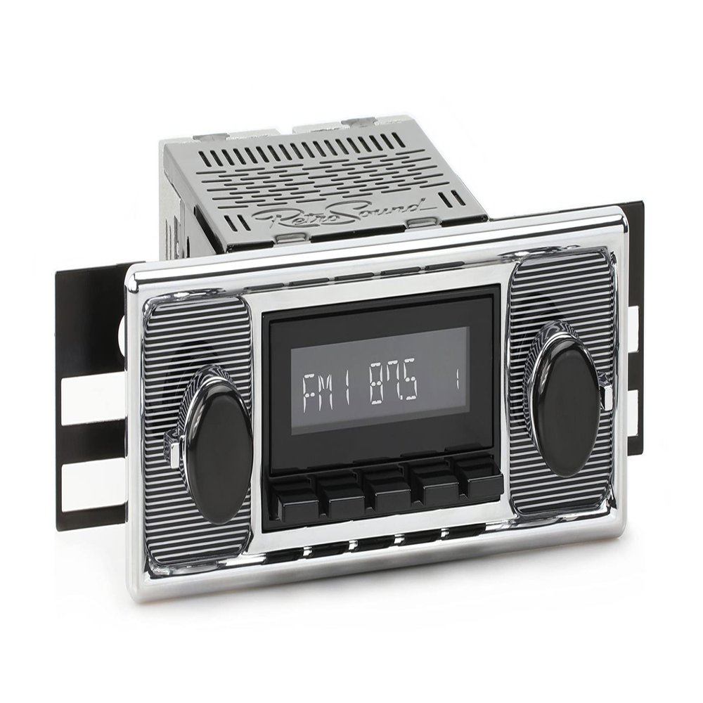 RetroRadio Compatible with 1955-66 Mercedes-Benz 220 with Pinstripe/Chrome Faceplate Features Include Bluetooth, AUX, AM/FM LAB-M1-308-509-40-80M26