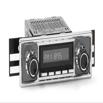 RetroRadio Compatible with 1966-68 Mercedes-Benz 200 with Pinstripe/Chrome Faceplate Features Include Bluetooth, AUX, AM/FM LABC-M1-308-509-39-78M14