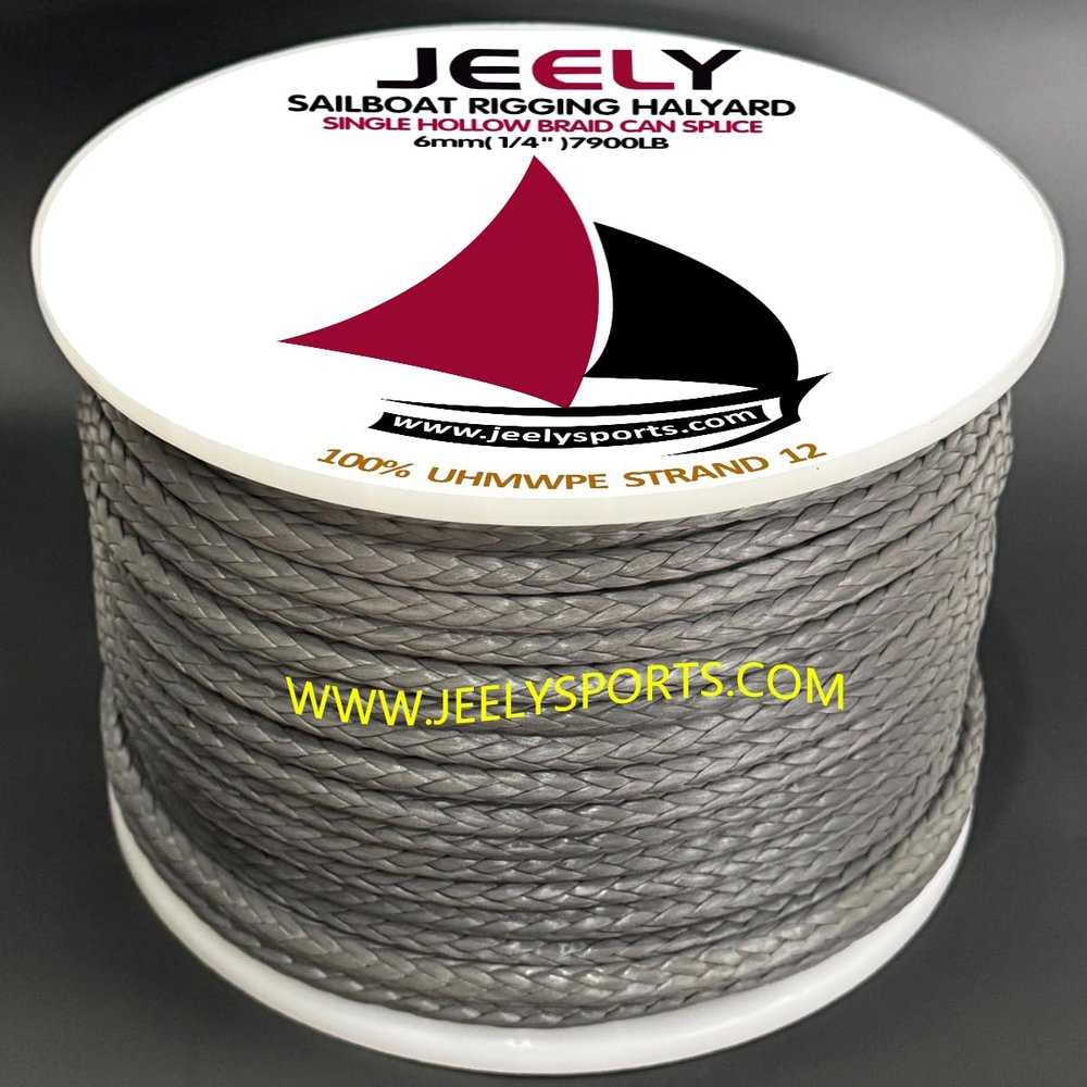 3mm(1/8''),3.5mm(9/64''),4mm(5/32''),5mm(3/16''),6mm(1/4'') 100ft 30m Strand 12 UHMWPE Single Hollow Braid Sailboat Line Paraglider Winch Towing Rope (100, 6mm)