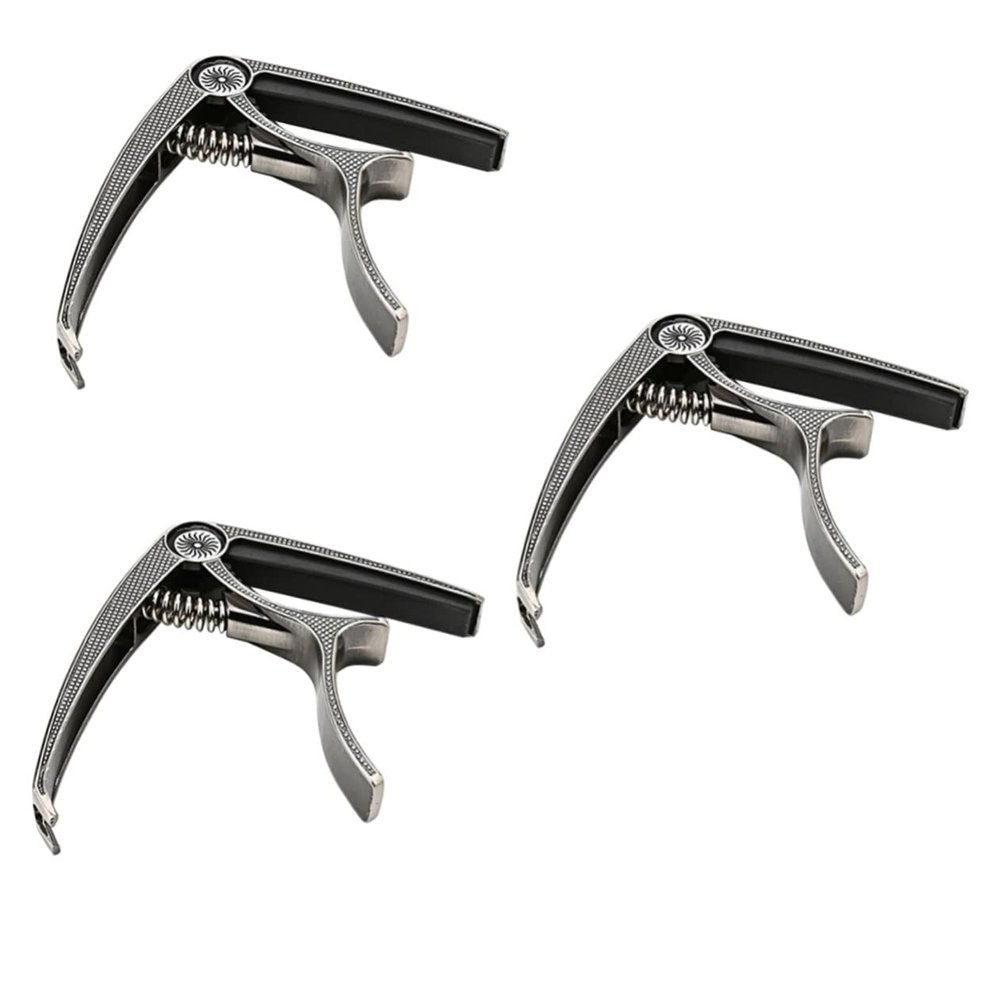 TEMKIN 3pcs Capo Tuner Guitar Decked Accessories Guitar Capos Capo Clamp Part Clip on Guitar Capo Acoustic Guitar Capo Guitar Supply Metal Guitar Capo Ukelele Capo Tuning Silver Ukulele Guitar