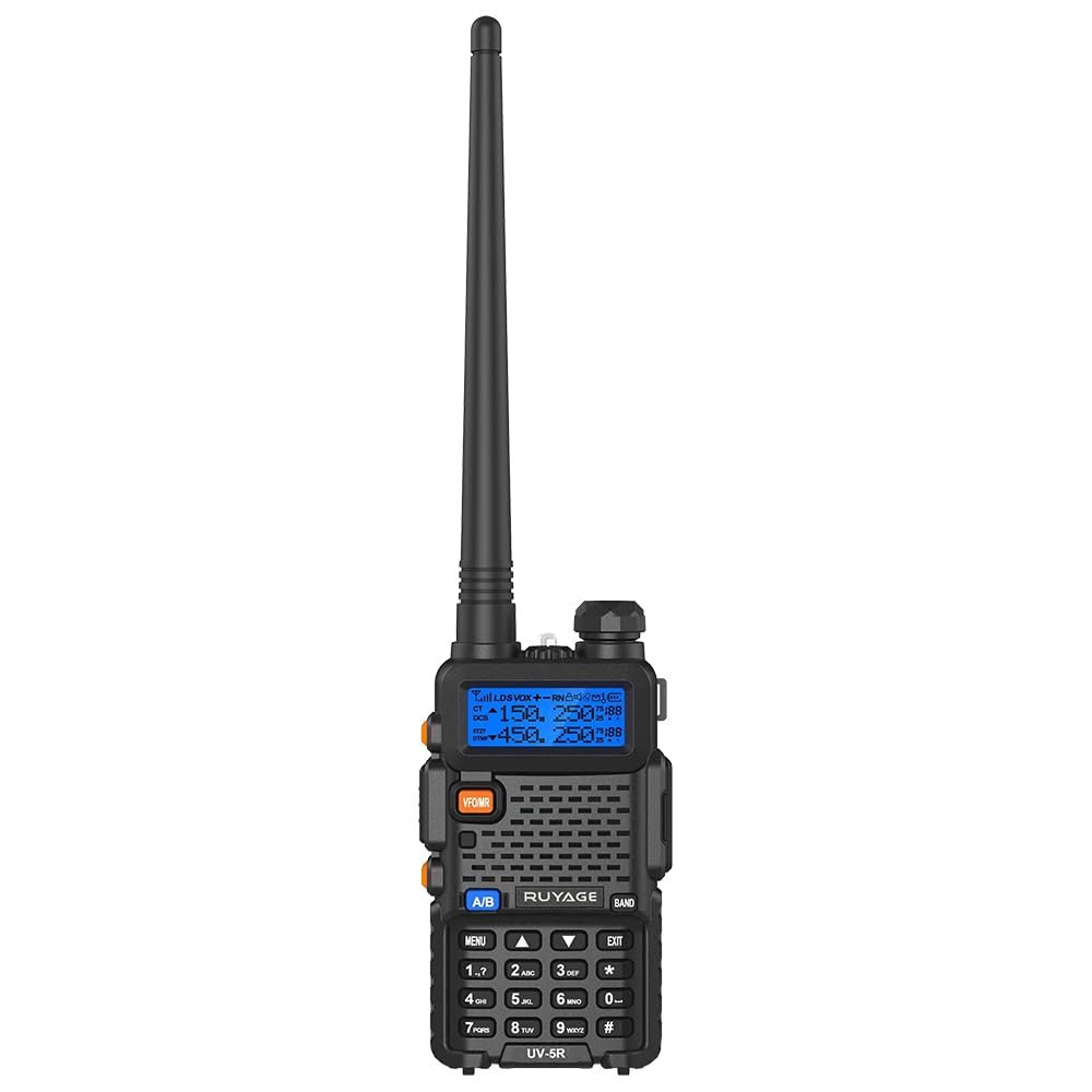 RUYAGE UV-5R Walkie Talkie Dual Band 5W Rechargeable NOAA Two Way Radio Emergency Weather Receiver with K-Headphones (Black, 1)