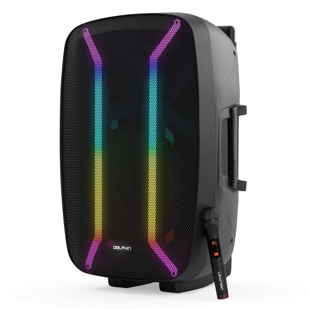 Dolphin Elite 2115R: High-Powered 15" Portable Bluetooth Party Speaker  Rechargeable with Multicolor LED Lights, XLR & AUX Inputs, Long-Lasting Battery, and Monster Bass