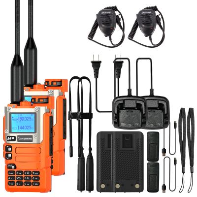 2 Packs Quansheng UV-K5(8) Radio USB-C Charging Cable Two Way Radio for Adults 5W with NOAA U/V Dual Band DTMF AM FM Walkie Talkie Rechargeable UV-K6 Orange 18.89in Tactical Antenna and PTT Mic