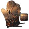 Oven Mitts and Pot Holders 3 pcs Set Oven Glove for Cooking Cobwebs with a Spider Oven Mitt Heat Resistant Kitchen Oven Gloves and Hot Pads Non-Slip Cooking Gloves for Baking Kitchen Hot Pads view 1
