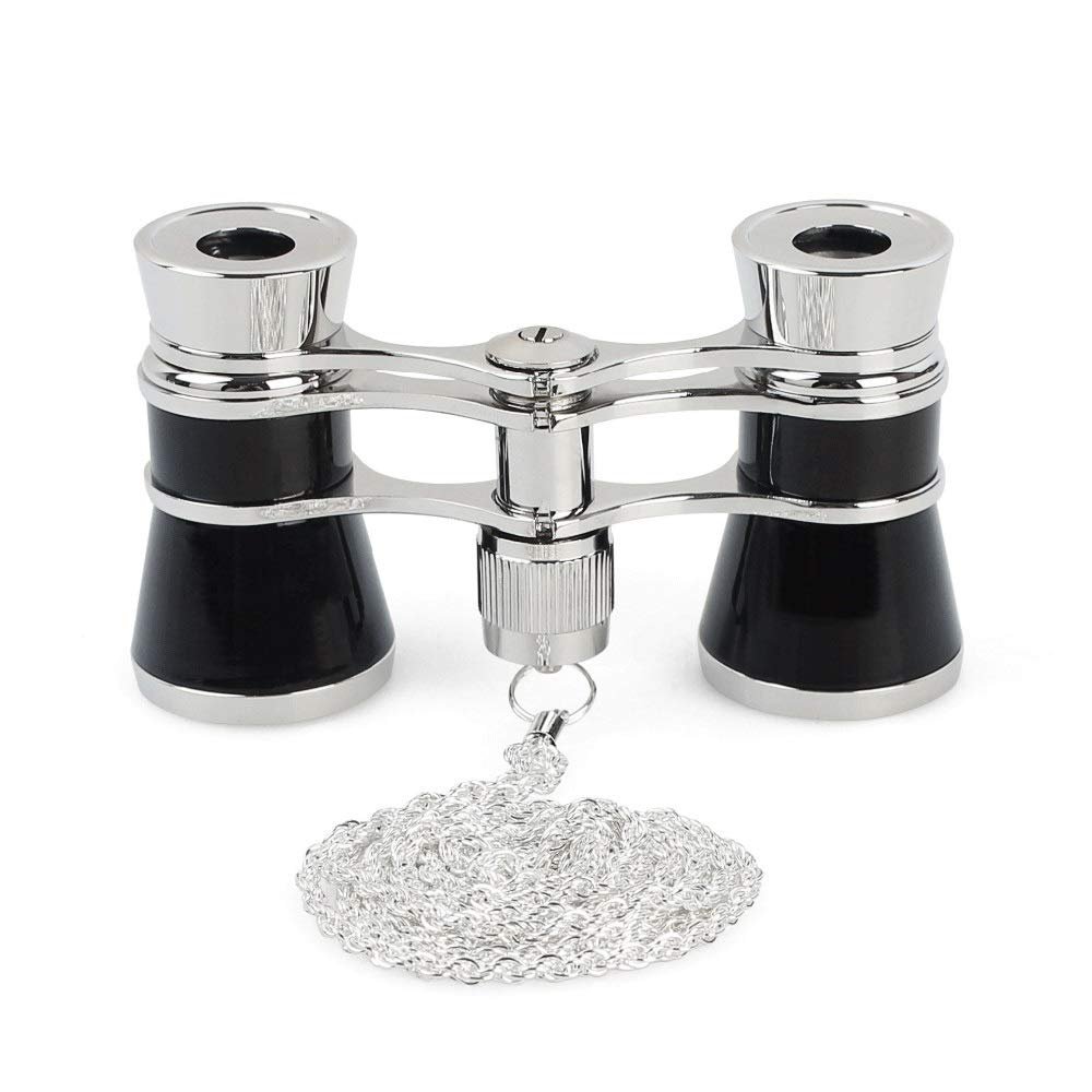 3 X 25 Classic Foldable Opera Glasses Binoculars Metal Body with Chain Optical Lens Theater Telescope Retro Design Women Gifts (Color : A) (A)