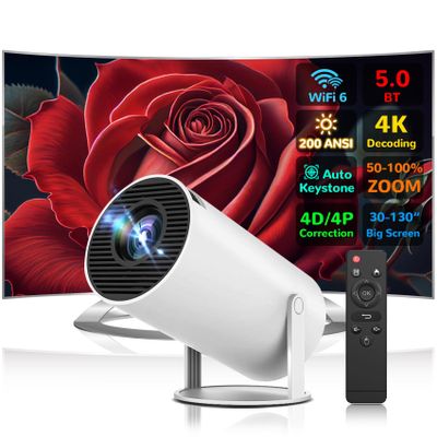 HY300Pro Mini Projector 4K,1080P Smart Portable Projector WiFi 6 5G Wireless Auto Keystone Correction 200 ANSI 8000 Lumens BT 5.0 130 Inch Screen Adjustment 270 Degree Flip Built in Android 11.0