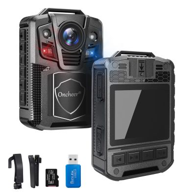 ONCHEER 1296P Patrol Sport Body Camera, Video Recorder Cams with 64G SD Card, Shoulder & Waist Clip, Infrared Night Vision Bodycam, 12H Continous Record for Police Security Guards Sporting Trip