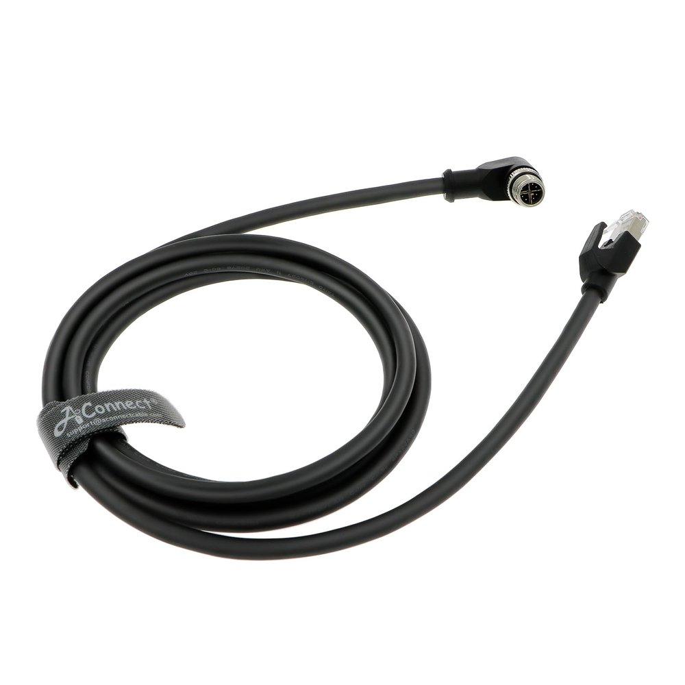 AConnect M12 8 Pin X-Code Male Right Angle to RJ45 Industrial Ethernet Cable for Cognex in Sight Industrial Camera Shielded Waterproof Flexible Cable 2M