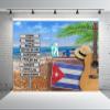 CORFOTO 5x3ft Fabric Tropical Summer Beach Sign Backdrop for Photography Old Suitcase and Cuba Town Sign Background for Travel Birthday Party Wedding Portrait Natural Scenery Photo Props view 2