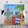 CORFOTO 5x3ft Fabric Tropical Summer Beach Sign Backdrop for Photography Old Suitcase and Cuba Town Sign Background for Travel Birthday Party Wedding Portrait Natural Scenery Photo Props view 3