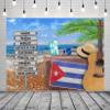CORFOTO 5x3ft Fabric Tropical Summer Beach Sign Backdrop for Photography Old Suitcase and Cuba Town Sign Background for Travel Birthday Party Wedding Portrait Natural Scenery Photo Props view 4