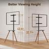 ECOTINY Tripod Easel TV Stand for 43 to 65 Inch LCD LED OLED Screen, Height Adjustable and Swievel TV Stand, Portable Corner TV Floor Stand with Wooden Tray, VESA 400x400mm, Minimalist Black Walnut view 3