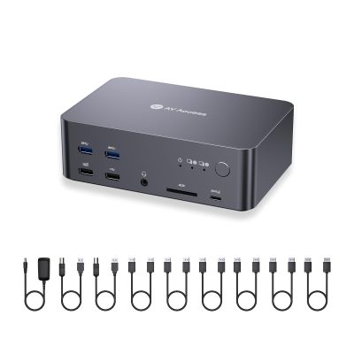 (Desktop only) AV Access KVM Switch 3 Monitors 2 Computers 8K@60Hz, with 6 DP Cables, DisplayPort 2.0, 1G Ethernet, USB 3.0, Docking Station Triple Monitor, 4K@165/144Hz, 2K@144Hz for Dell HP
