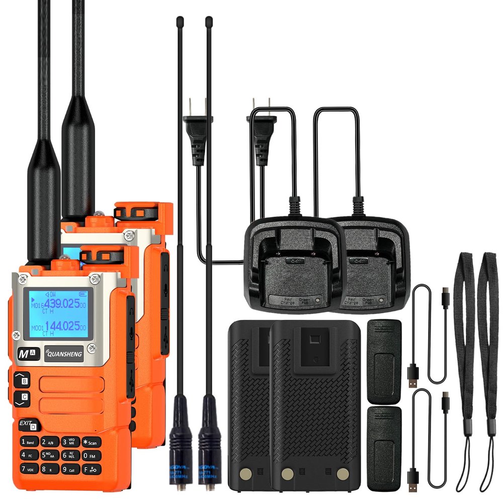 2 Packs Quansheng UV-K5(8) Radio USB-C Charging Cable Two Way Radio for Adults 5W with NOAA U/V Dual Band DTMF AM FM Walkie Talkie Rechargeable UV-K6 Orange with 771 Antennas