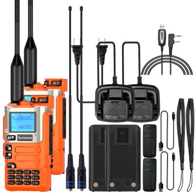 2 Packs Quansheng UV-K5(8) Radio USB-C Charging Cable Two Way Radio for Adults 5W with NOAA U/V Dual Band DTMF AM FM Walkie Talkie Rechargeable UV-K6 Orange with 771 Antennas and Cable