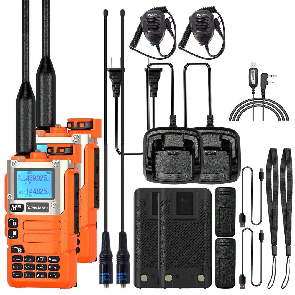 2 Packs Quansheng UV-K5(8) Radio USB-C Charging Cable Two Way Radio for Adults 5W with NOAA U/V Dual Band DTMF AM FM Walkie Talkie Rechargeable UV-K6 Orange with 771 Antennas Full Kit