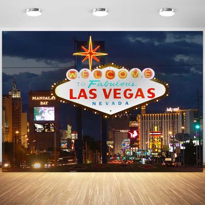 10x6.5ft Las Vegas Backdrop Welcome to Las Vegas Fabulous Casino Night City Photography Background Movie Themed Party Birthday Banner Decoration Supplies Photo Booth Props