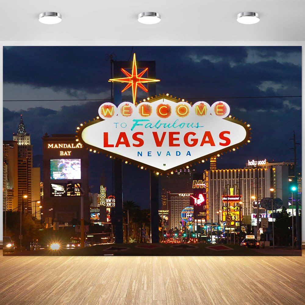 10x6.5ft Las Vegas Backdrop Welcome to Las Vegas Fabulous Casino Night City Photography Background Movie Themed Party Birthday Banner Decoration Supplies Photo Booth Props