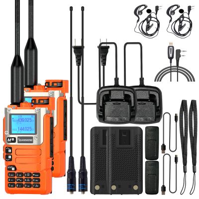 2 Packs Quansheng UV-K5(8) Radio USB-C Charging Cable Two Way Radio for Adults 5W with NOAA U/V Dual Band DTMF AM FM Walkie Talkie Rechargeable UV-K6 Orange with Headset Full Kit